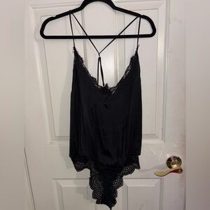 Free People Black Lace Detail Bodysuit